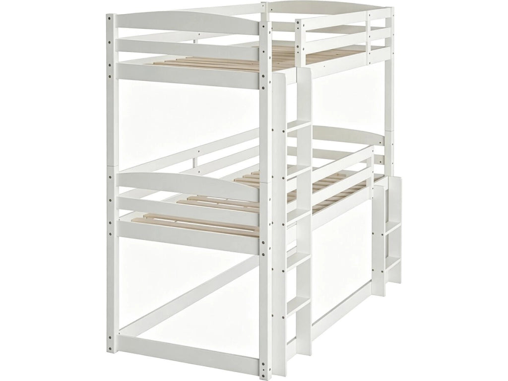 Letto a castello in legno con scaletta "Sephora" - 90 x 190 cm - Bianco