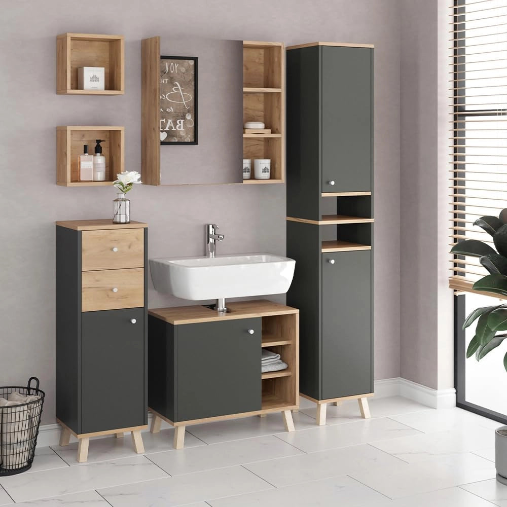 Mensola a muro Senyo, rovere Goldkraft, 25 x 25 cm set da 2, per il bagno, Tanto spazio per gli utensili da bagno