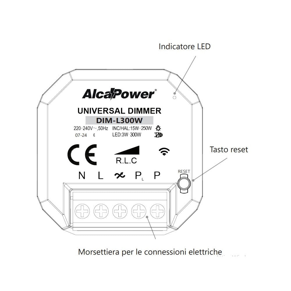 Alca power smart led dimmer 220-240v potenza nominale 300w per lampade led, cfl, ad incandescenza e alogene