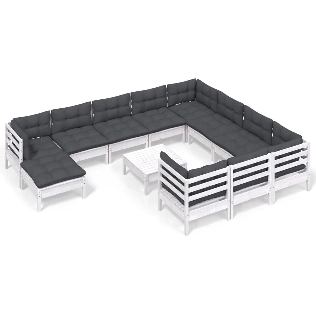 Set Divani da Giardino 12 pz con Cuscini Legno di Pino Bianco 3097050