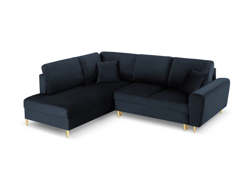Cosmopolitan Design - Divano convertibile angolare sinistro con contenitore "Kyoto" 5 posti in velluto blu scuro 