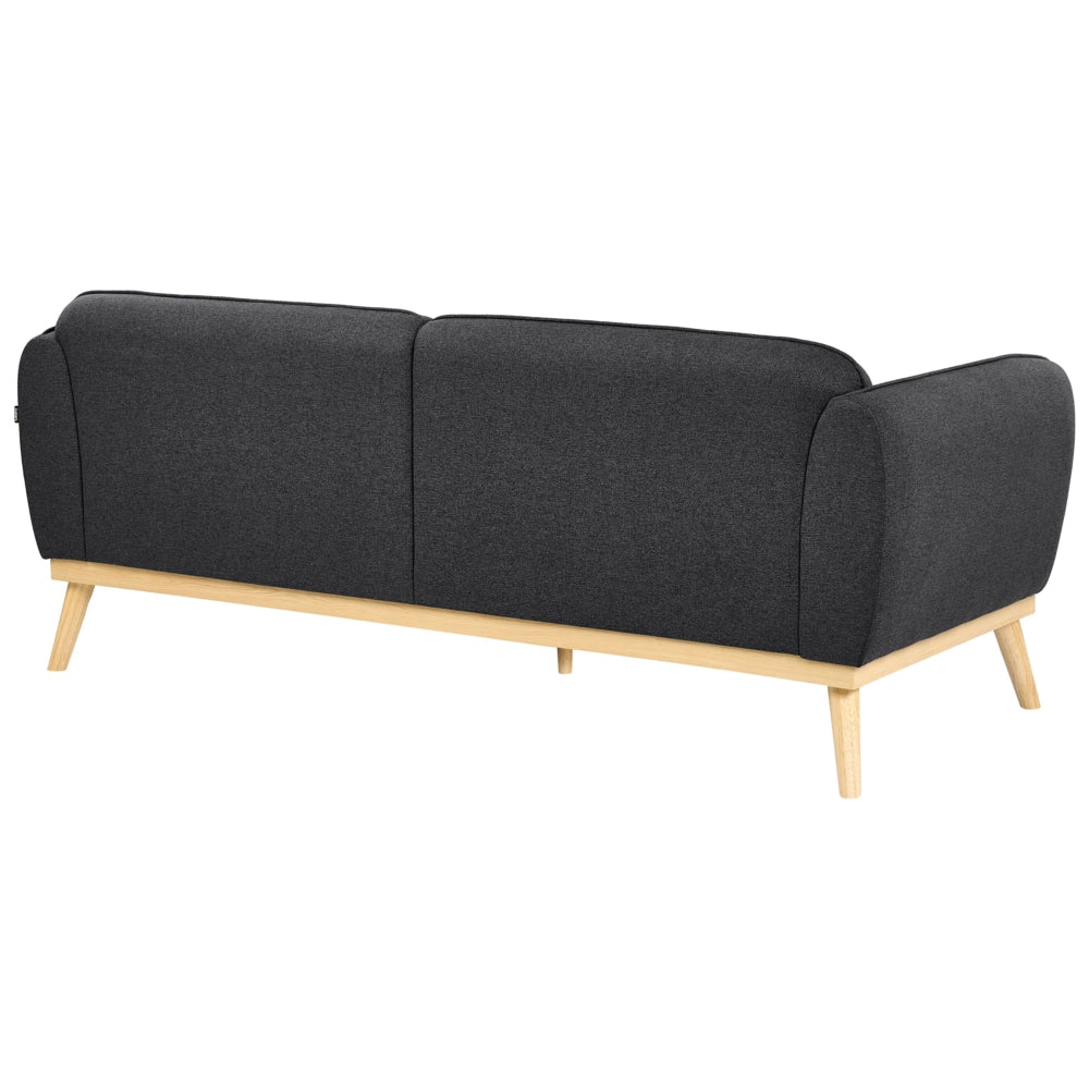 Set da salotto in stile scandinavo con divani a 2 e 3 posti, gambe affusolate in legno e rivestimento in tessuto nero