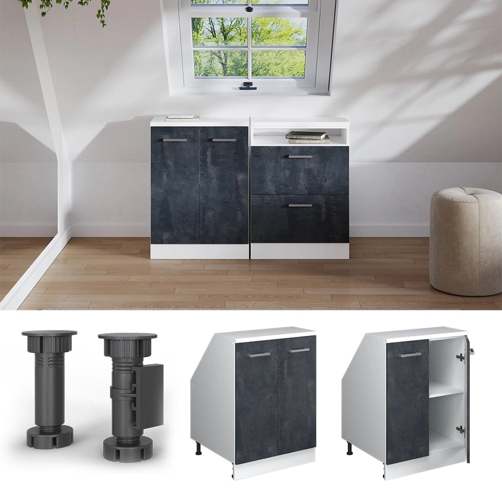 Mobile sottotetto Rion Calce nera/Bianco 60 x 83.8 cm con 2 porte, carcassa 60 cm profondità Vicco