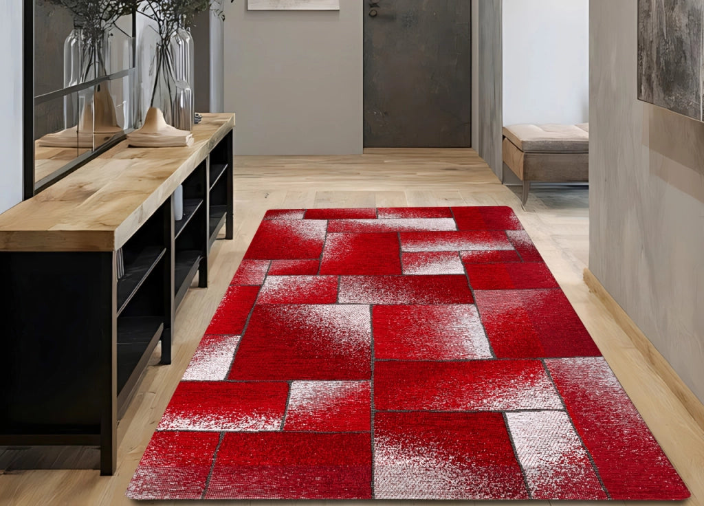 Tappeto Salotto Velour Antiscivolo Disegno Tetrix By Suardi - 65x220 - Rosso