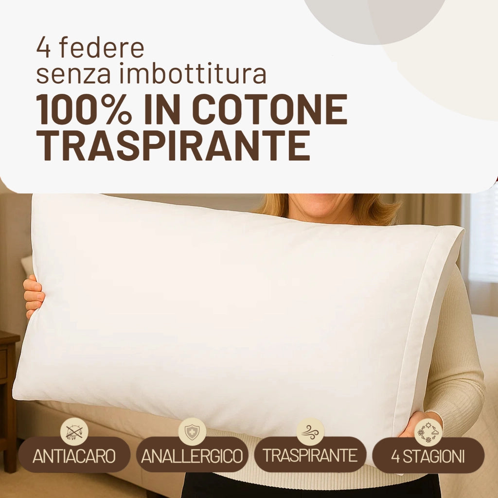 Set 4 Federe Cuscini Letto 50x80 Cotone 100%, 2x Coppie Fodere con chiusura a Busta