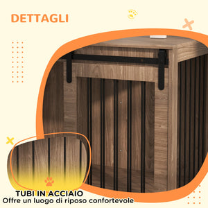 Cuccia per Cani Grandi Casetta con Porta Scorrevole per Interno 98x58x61 cm in Legno Marrone