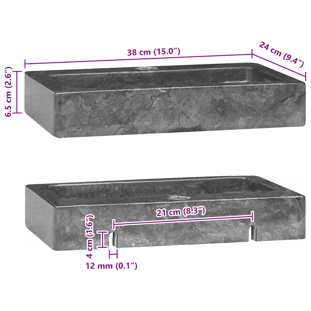 Lavello a Parete Grigio 38x24x6,5 cm in Marmo CFW6861626