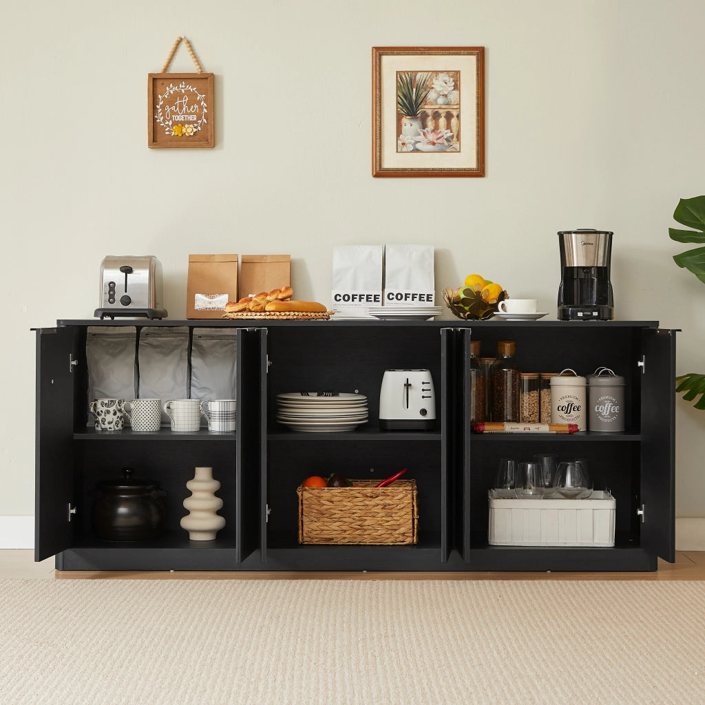 Credenza con 6 ante e vani; per soggiorno e cucina; in MDF; 170×40×70.5 cm; nera