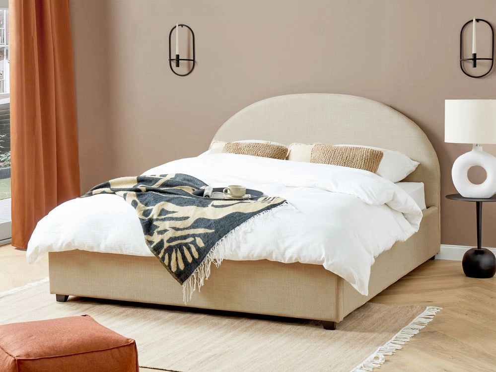 Letto matrimoniale contenitore minimalista beige 160 x 200 cm stile retrò minimalista