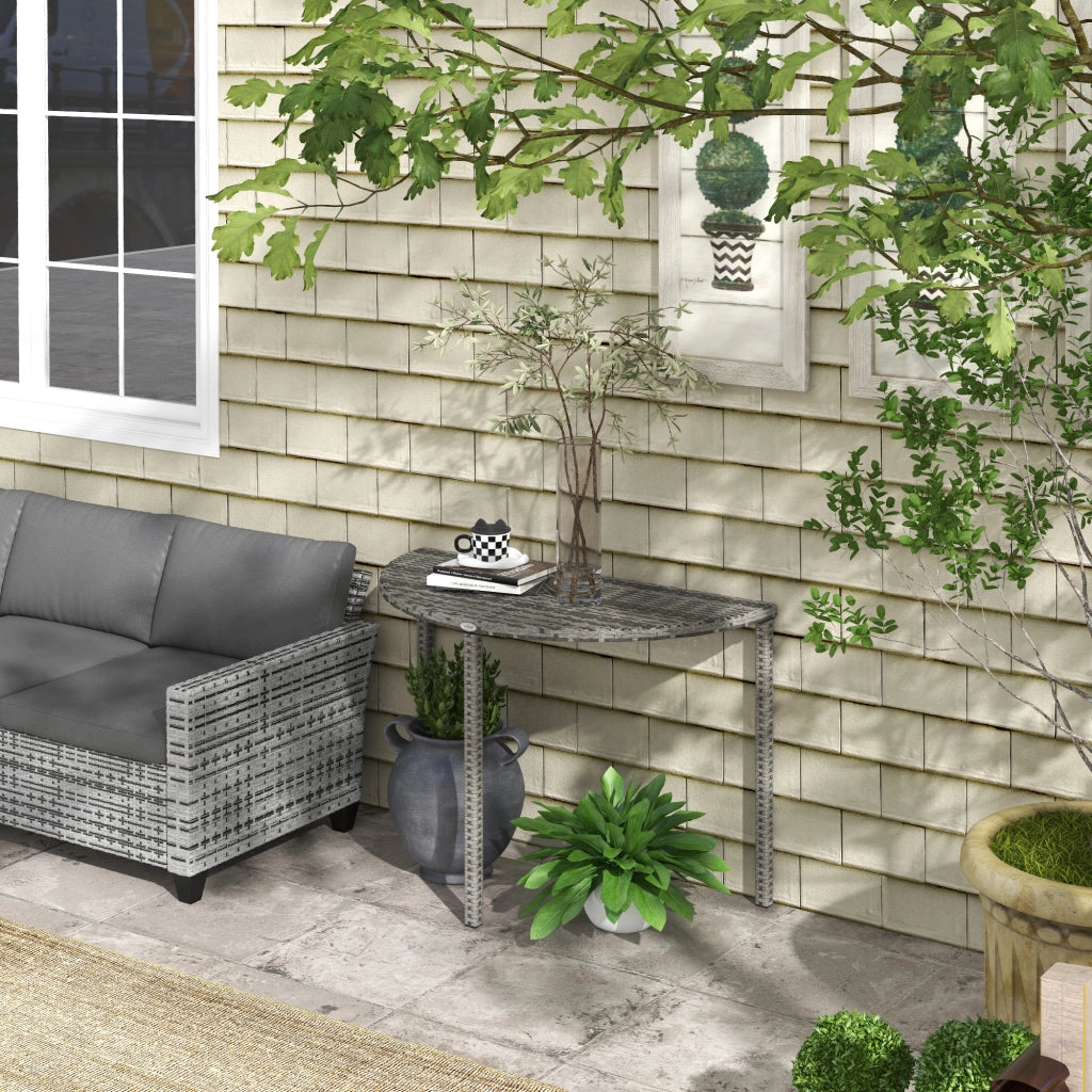 Tavolino da balcone semicircolare ¨C zephmum ¨C Polyrattan grigio 100x50x74