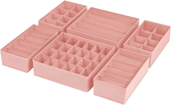 Organizzatore 6 pezzi per cassetti pieghevole contenitore di stoccaggio per organizzare la biancheria, sistema di organizzazione per cassetti per intimo, magliette, calze, asciugamani, sciarpe, guardaroba, rosa