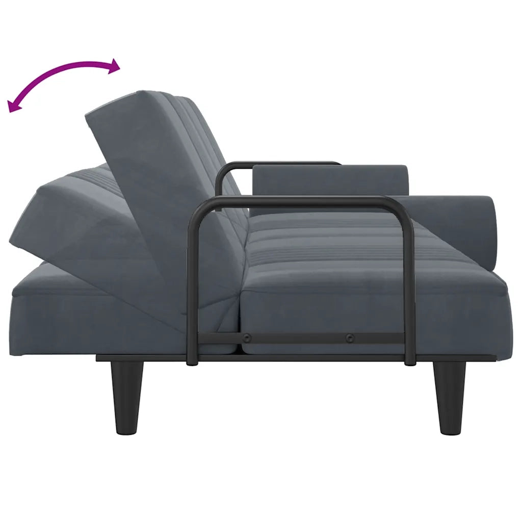 Divano Letto con Braccioli Grigio Scuro in Velluto 351895