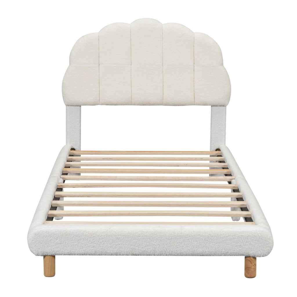 OKWISH Letto Bambino 90×200 cm, Letto Singolo con Testiera a Fiore in Peluche e Imbottitura Morbida, senza Materasso, Bianco