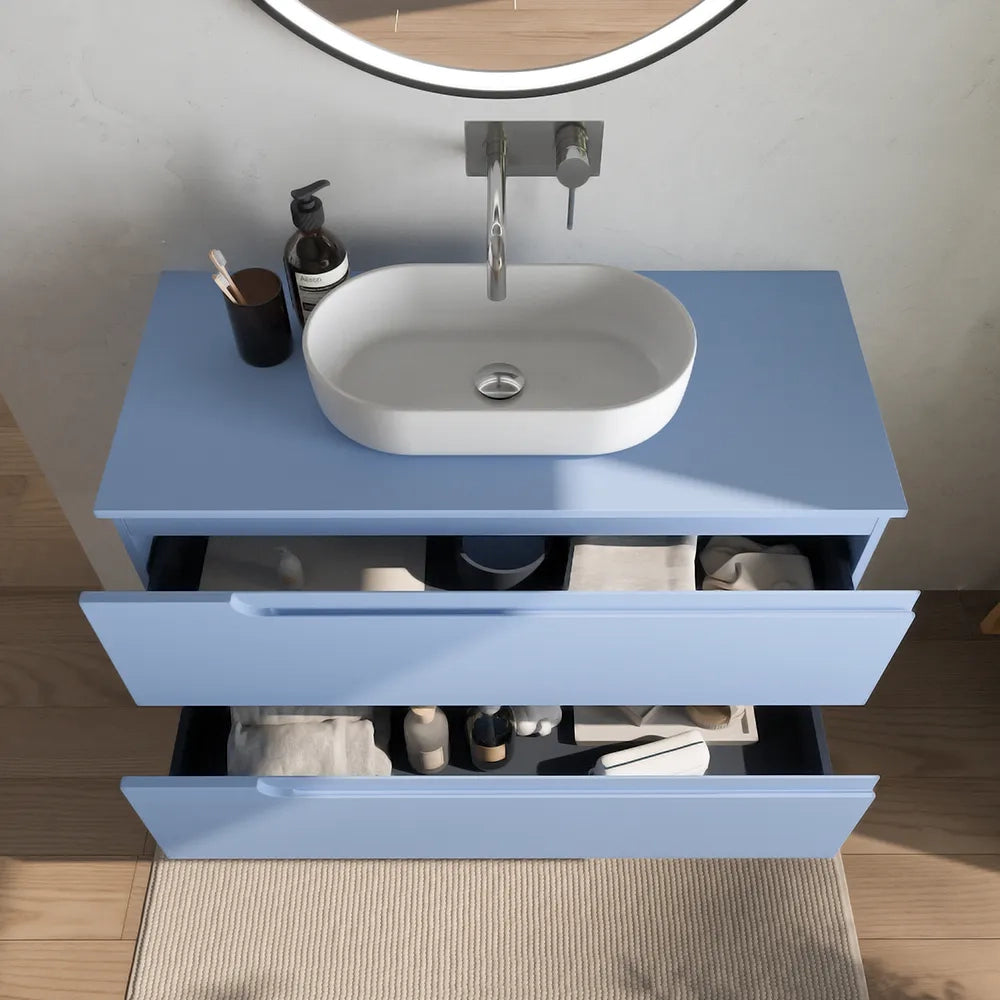 Mobile bagno sospeso 60 cm due cassetti carta da zucchero con top | Ardenne