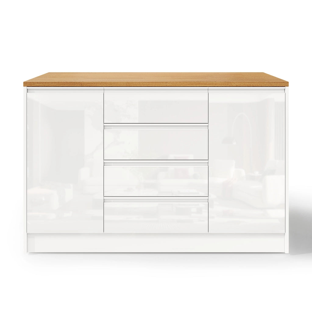 Isola Cucina con Piano Allungabile ¨C MINIMAL ¨C Bianco, 4 Cassetti, 2 Ante, 140 cm