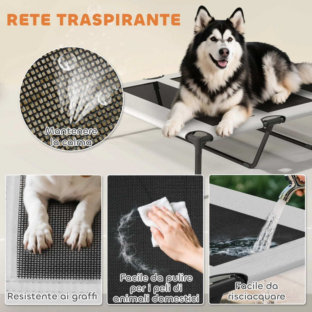 Brandina per Cani Rialzata 122x92x94 cm con Copertura a 3 Lati Rimovibile Tessuto Grigio Chiaro e Nero