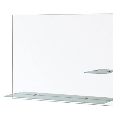 Specchio bagno 80x60 cm a filo lucido con mensole in vetro satinato