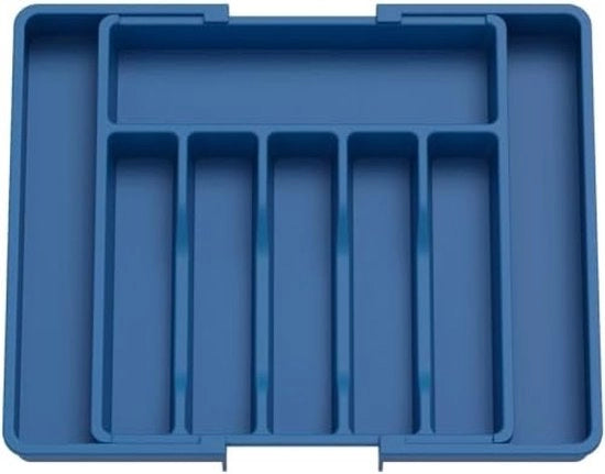 Organizzatore di Argenteria Zilverwerk, Cassetto Estensibile per Posate, Sostegno per Copricoppe e Posate, Cassetto Plastico Compattibile per Cucchiai, Forchette e Coltelli, Grande, Blu Scuro