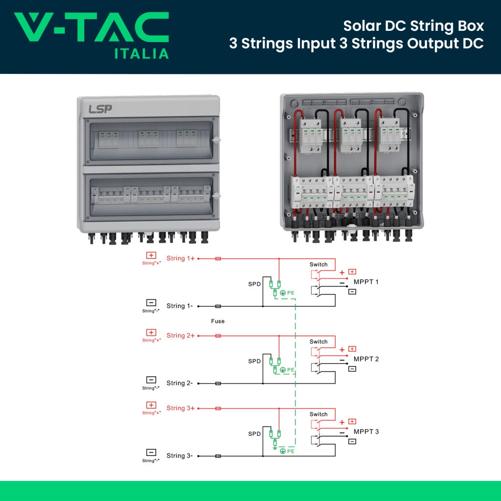 SLP-PV1000-S condividi Quadro di Campo DC 3 Stringhe 3 MPPT 1000VDC 16A con Centralino IP65 18 Moduli LSP 11952