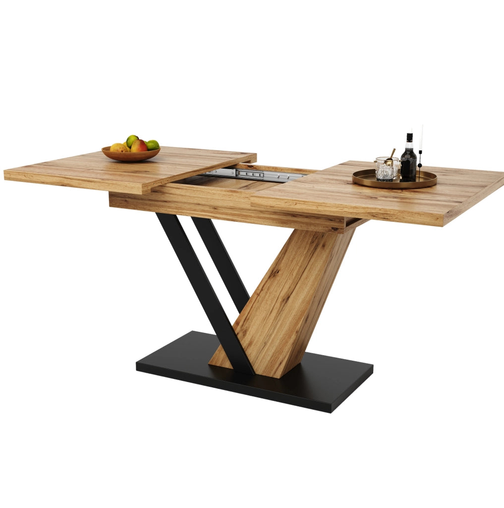 Tavolo da pranzo 120x75x75.5 cm; estensibile fino a 160 cm; MDF e metallo; colore naturale