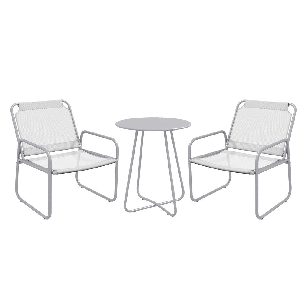 Set Bistrot da Giardino 3 Pezzi con Tavolo e 2 Sedie ¨C Xylo ¨C Grigio Chiaro, Metallo e Mesh