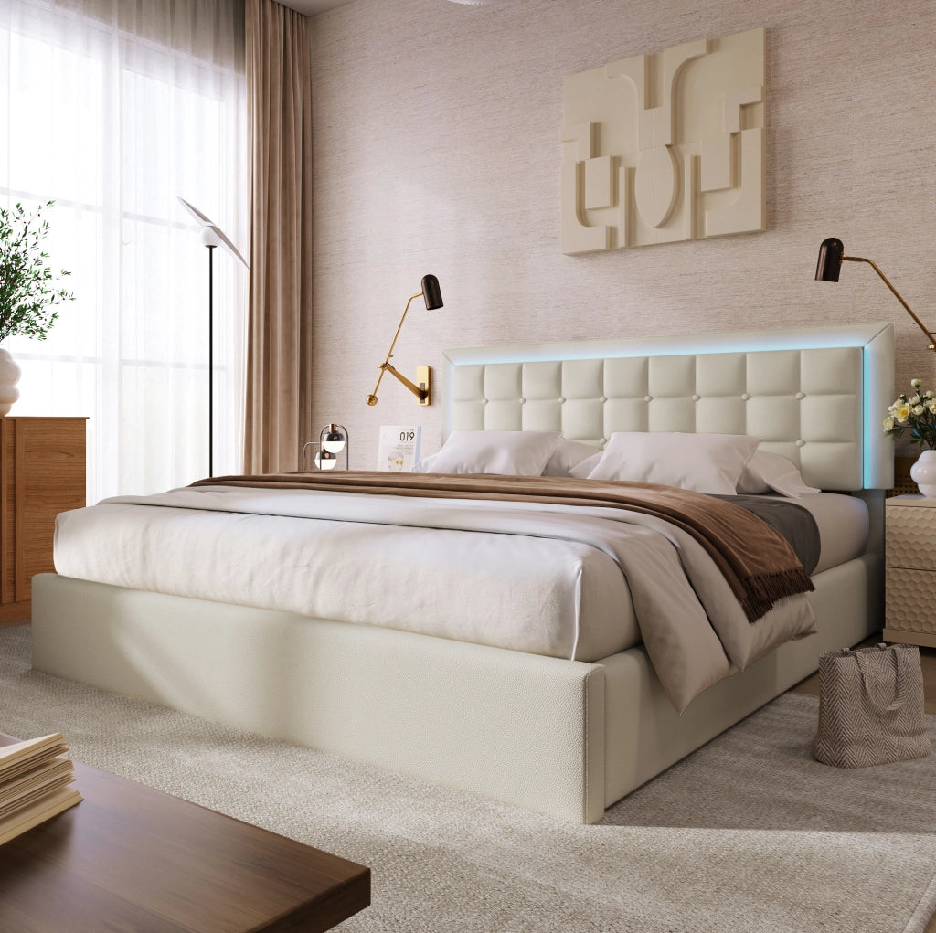 Letto matrimoniale contenitore 160x200 cm bianco con LED