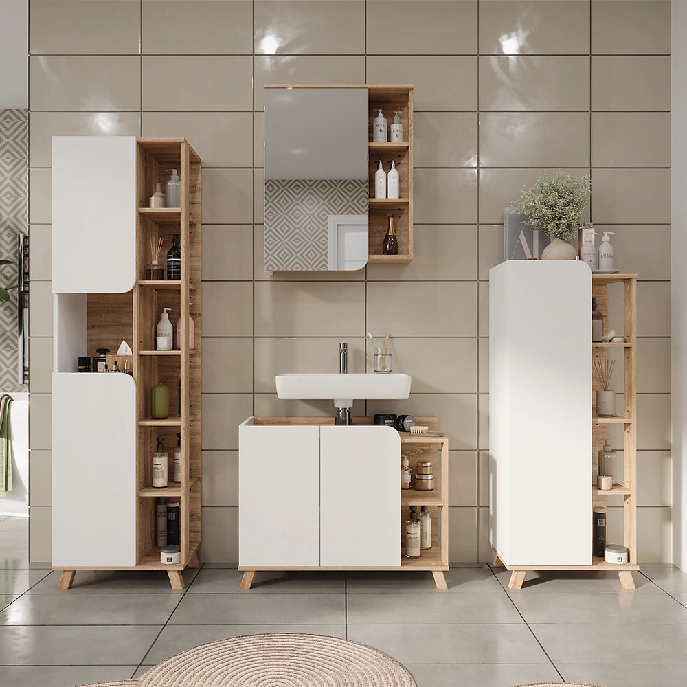 Vicco Mobile sottolavabo per bagno Sonoma/Bianco 80 x 65 cm con 2 porte