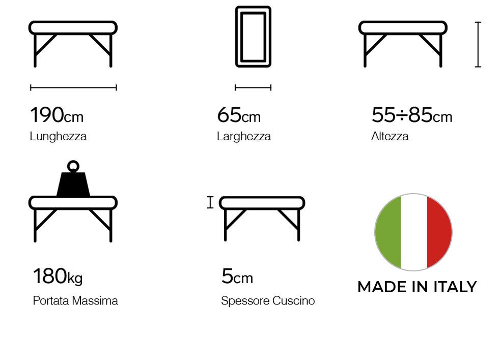 Lettino da Massaggio Fisioterapia Elettrico 4 Sezioni 190x65x55/85cm Benotti Ascot Bianco