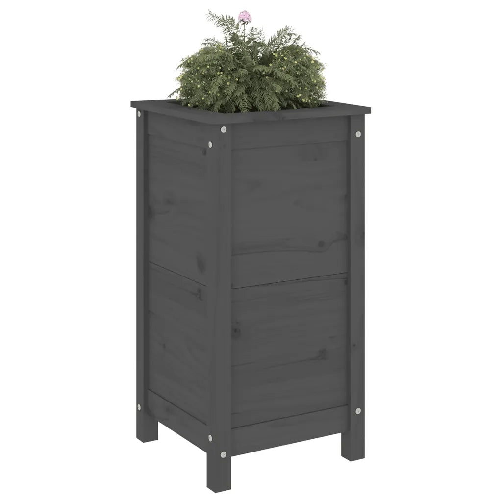 Fioriera | Cassetta per fiori | Vaso da Giardino Grigia 40x40x78 cm Legno Massello di Pino