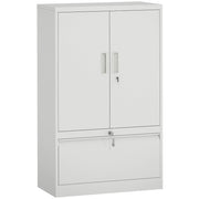 Armadietto da Ufficio 80x40x130 cm con Ripiano Interno e Cassetto in Acciaio Bianco