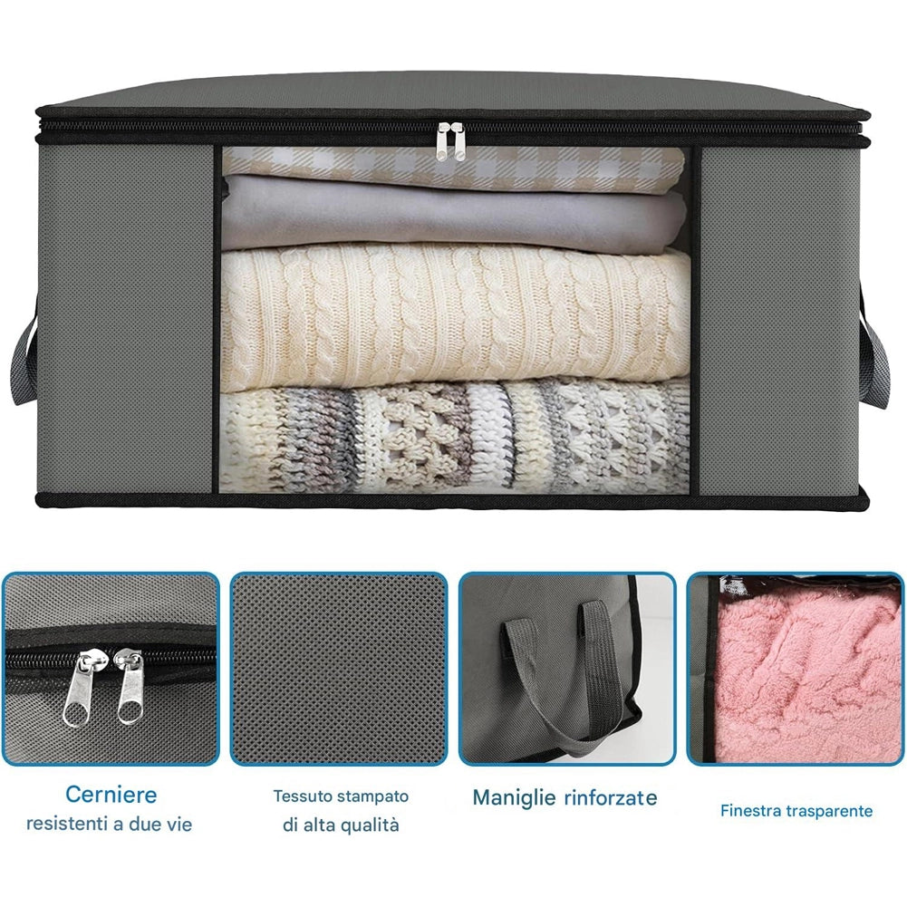 Set 4 Contenitori Pieghevoli 48L con Manici Rinforzati e Finestra Trasparente