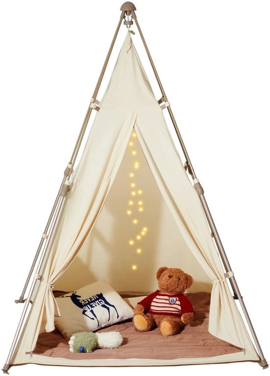 Tenda per bambini, tenda per bambini da 1 a 5 anni, tenda per bambini pieghevole con materasso, borsa a tracolla, maniglie, esterno/interno, beige, tenda per bambini maschi e femmine