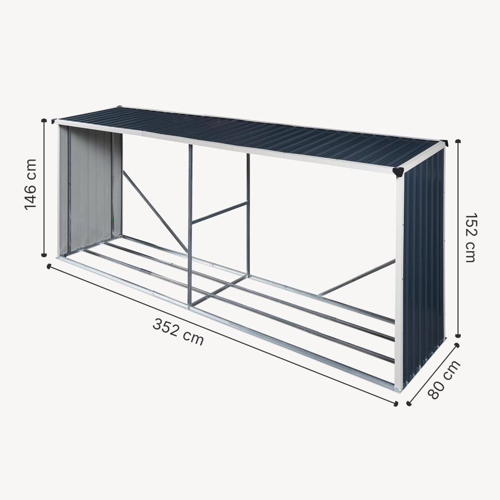 Portalegna Kalmar da Esterno con Tettuccio 352 x 80 x 152 cm Antracite casa.pro