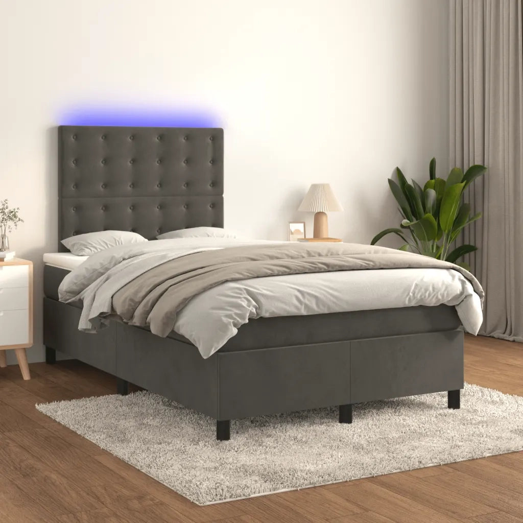 Letto a Molle Materasso e LED Grigio Scuro 120x190cm in Velluto 3270336