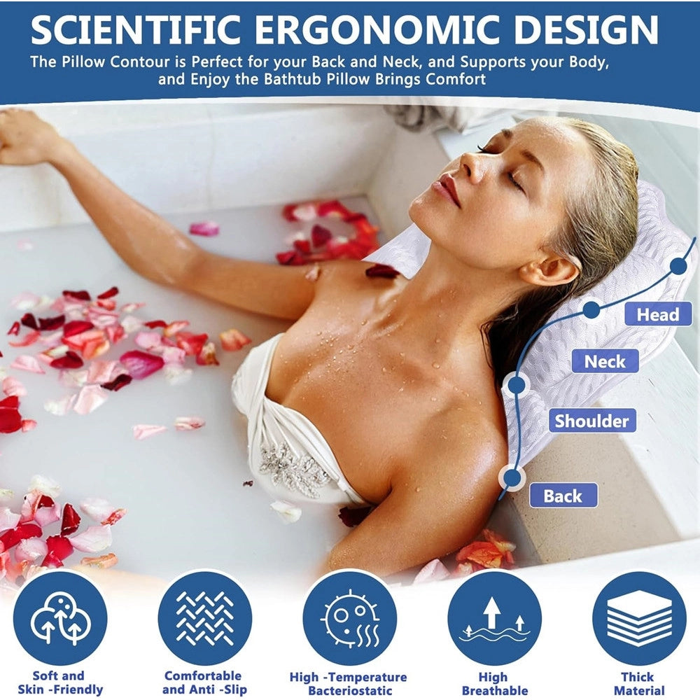 Trade Shop - Cuscino Da Bagno Ergonomico Poggiatesta Per Vasca 4d Mesh Supporto Per Testa Collo Schiena -