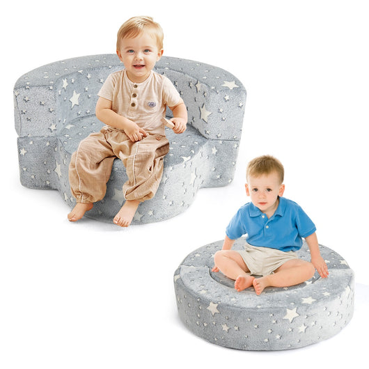 Sedia 2 in 1 per bambini divano luminoso al buio con copertura rimovibile e lavabile, Poltrona in peluche per lettura Grigio-Divani per bimbi