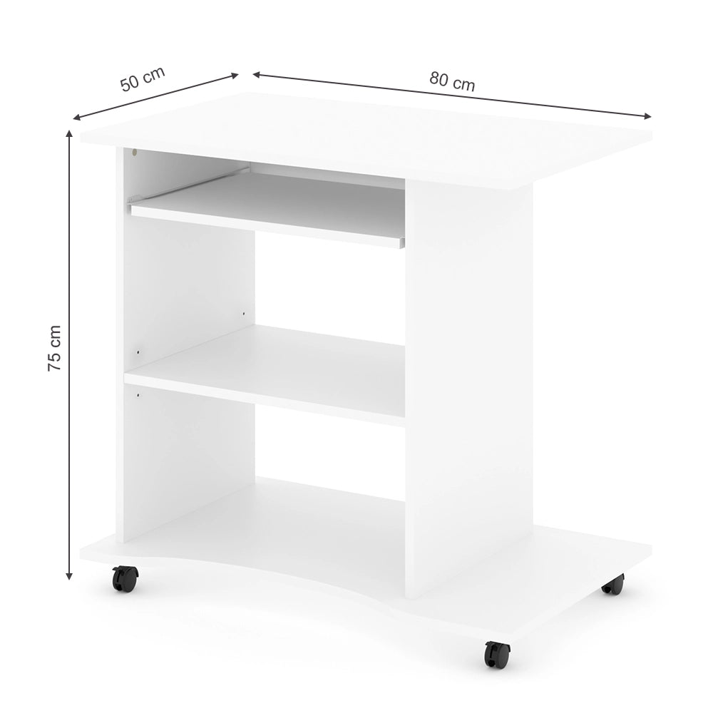 Vicco Scrivania con ruote Bianco 80 x 50 cm