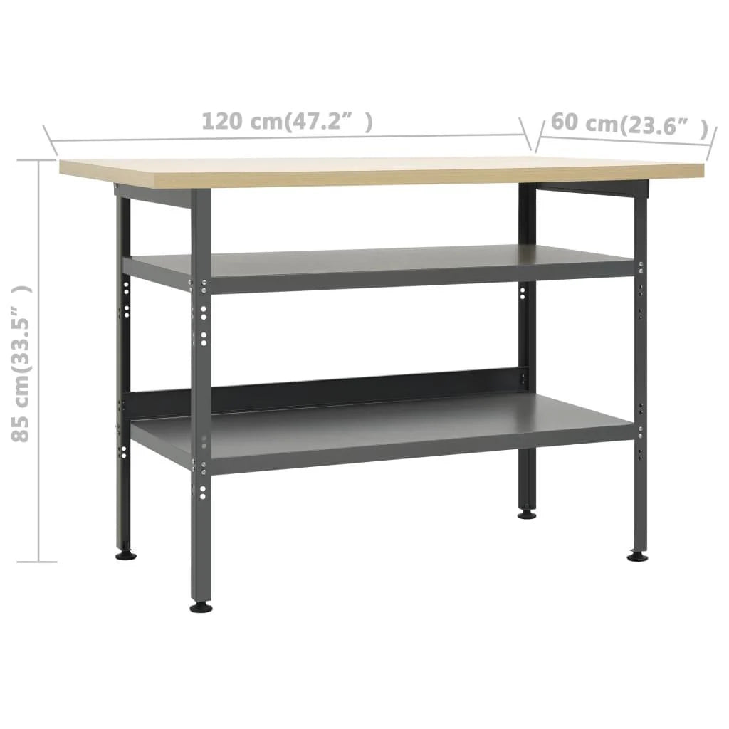 Banco da lavoro da 120 cm con 3 pannelli a parete e 1 mobiletto da officina tavolo da lavoro grigio/nero 02_0003659