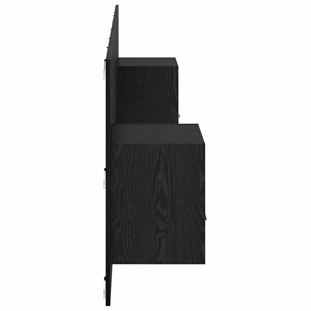 Testata con Comodino 3 pcs Rovere Nero Legno multistrato
