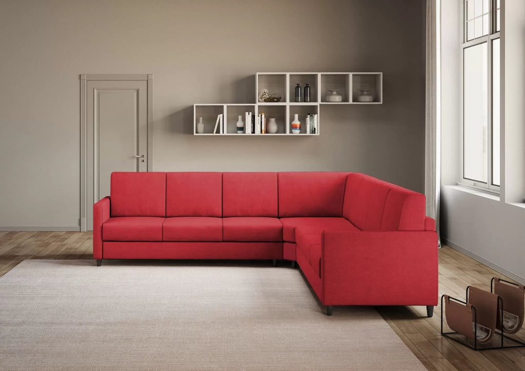 Divano karay 3 posti  (tre sedute da 60cm) + angolo + divano 3 posti (tre sedute da 60cm) misure esterne l.281x281 | rosso - Mobili 2G