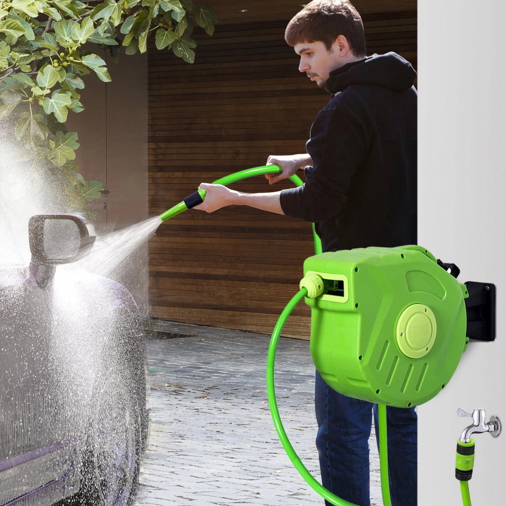 Porta tubo da parete con avvolgitubo automatico ¨C zephmum ¨C Verde, 20+2 m, 180¡ã