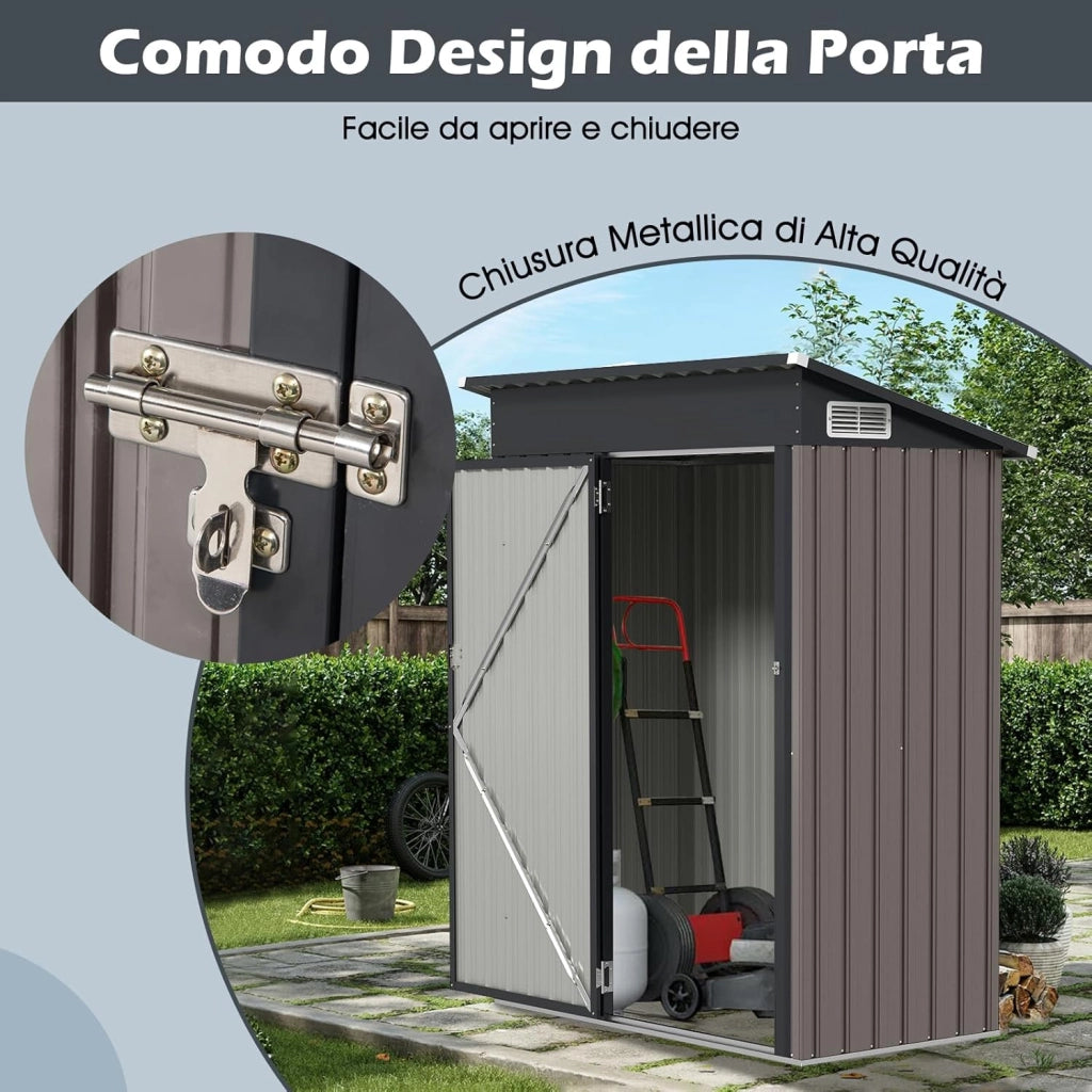 Armadio da Esterno 1,02㎡, Capanno da Giadino in Metallo Zincato con Tetto Inclinato, Venti d'Aria e Porta con Chiusura, Casetta Porta Attrezzi da Cortile, Prato e Patio (Grigio Chiaro)
