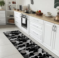 Tappeto Cucina Antiscivolo Made in Italy Passatoia Antimacchia Multiuso Corridoio Soggiorno Lavabile in Lavatrice - 50x350 - Face nero