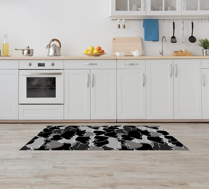 Tappeto Cucina Antiscivolo Made in Italy Passatoia Antimacchia Multiuso Corridoio Soggiorno Lavabile in Lavatrice - 50x350 - Face nero