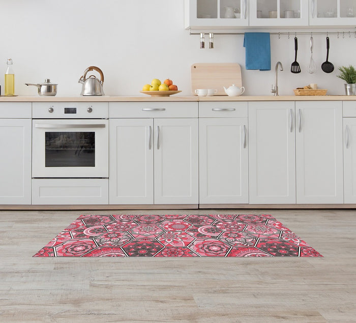 Tappeto Cucina Antiscivolo Made in Italy Passatoia Antimacchia Multiuso Corridoio Soggiorno Lavabile in Lavatrice - 50x300 - Esagoni rosa