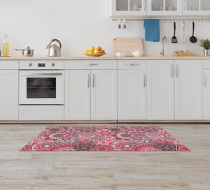 Tappeto Cucina Antiscivolo Made in Italy Passatoia Antimacchia Multiuso Corridoio Soggiorno Lavabile in Lavatrice - 50x350 - Esagoni rosa