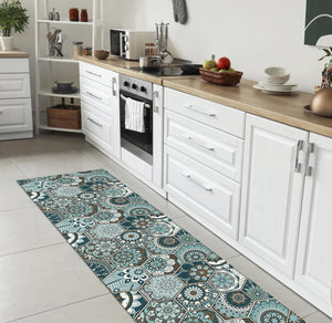 Tappeto Cucina Antiscivolo Made in Italy Passatoia Antimacchia Multiuso Corridoio Soggiorno Lavabile in Lavatrice - 50x350 - Esagoni ottanio