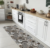 Tappeto Cucina Antiscivolo Made in Italy Passatoia Antimacchia Multiuso Corridoio Soggiorno Lavabile in Lavatrice - 50x300 - Esagoni Marroni