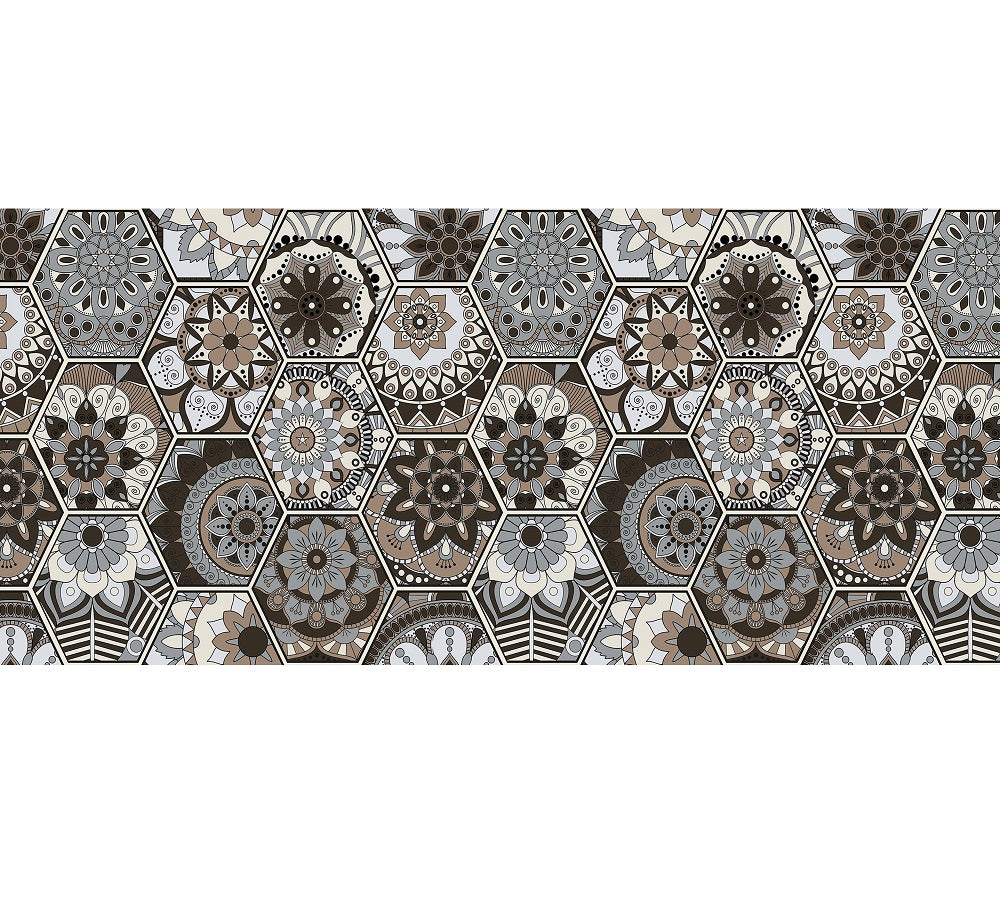 Tappeto Cucina Antiscivolo Made in Italy Passatoia Antimacchia Multiuso Corridoio Soggiorno Lavabile in Lavatrice - 50x350 - Esagoni Marroni