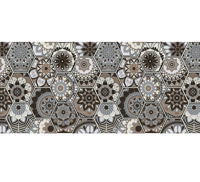 Tappeto Cucina Antiscivolo Made in Italy Passatoia Antimacchia Multiuso Corridoio Soggiorno Lavabile in Lavatrice - 50x350 - Esagoni Marroni